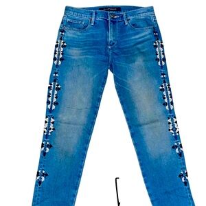 Driftwood Marilyn Embroidered Skinny Jeans Women's Size 26 Blue/White Embroidery